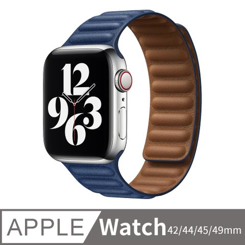 Apple Watch Ultra2/S9/S8/7/6/5/4/3/2/SE 皮製鏈式磁吸錶帶 iWatch替換錶帶 42/44/45/49mm通用 午夜藍