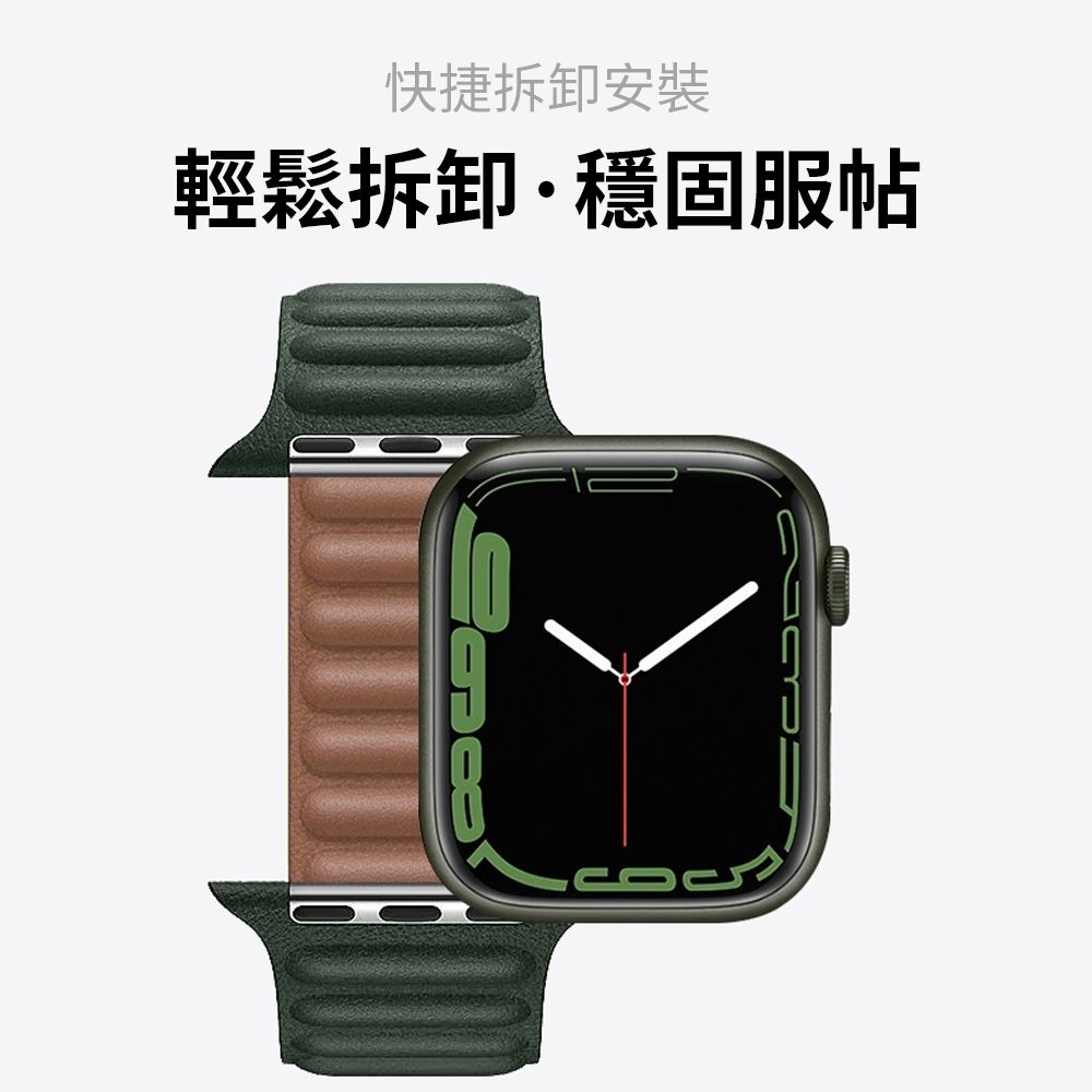 OMG Apple Watch Ultra2/S9/S8/7/6/5/4/3/2/SE 皮製鏈式磁吸錶帶 42/44/45/49mm通用 午夜藍