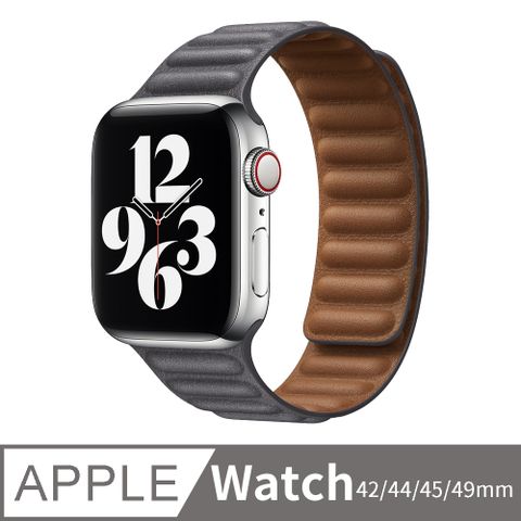 Apple Watch Ultra2/S9/S8/7/6/5/4/3/2/SE 皮製鏈式磁吸錶帶 iWatch替換錶帶 42/44/45/49mm通用 灰色