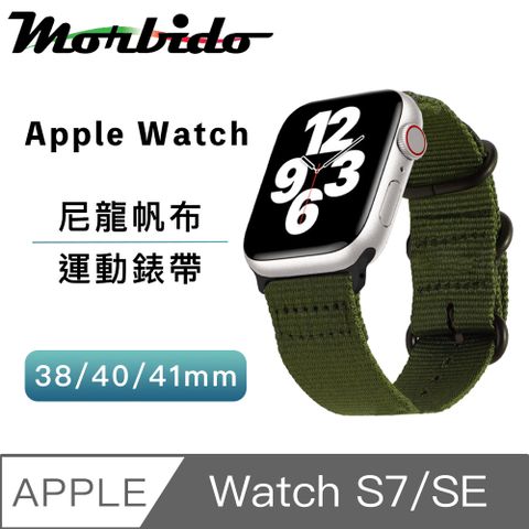 打造戶外風 穩固好活動蒙彼多 Apple Watch S7/SE 38/40/41mm運動尼龍帆布錶帶 軍綠