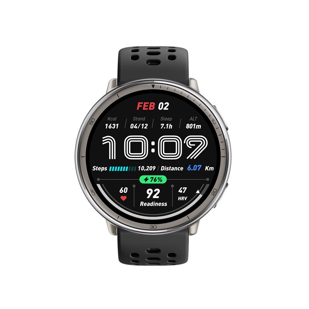 Amazfit Active 2 44mm 智慧手錶 酷影黑-矽膠錶帶(160+種運動模式/24HR健康偵測/5ATM防水/HYROX比賽模式)