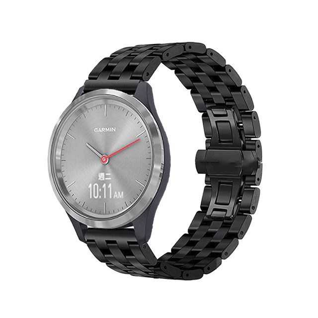 Garmin vivomove 3S/vivoactive 4s 18mm不鏽鋼五珠鍊式錶帶黑