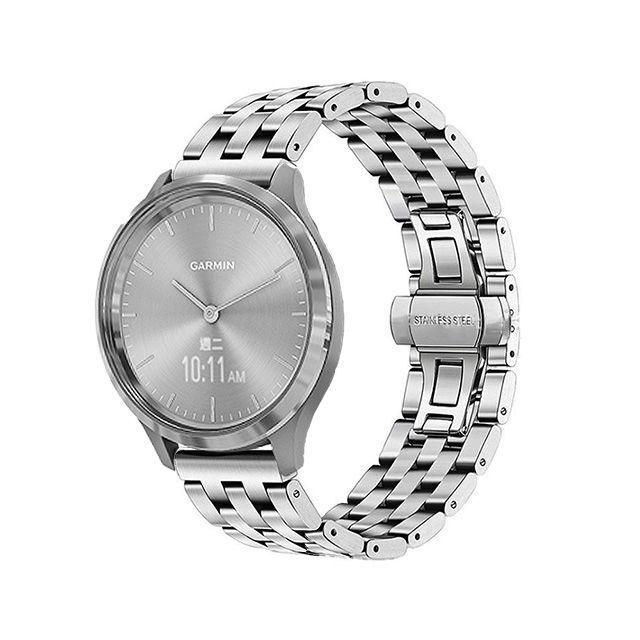 GARMIN   vivomove 3S/vivoactive 4s 18mm不鏽鋼五珠鍊式錶帶 銀