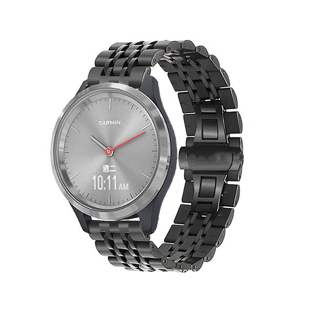 GARMIN   vivomove 3S/vivoactive 4s 18mm不鏽鋼七珠鍊式錶帶 黑