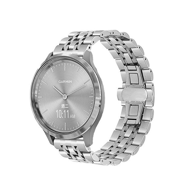 GARMIN   vivomove 3S/vivoactive 4s 18mm不鏽鋼七珠鍊式錶帶 銀