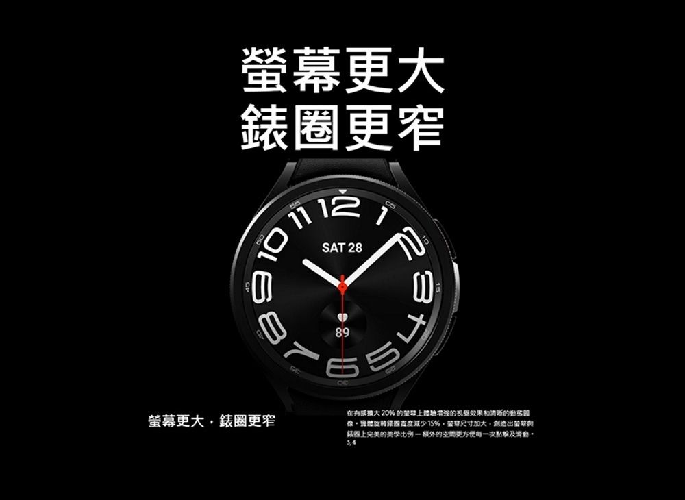 幕更更窄12SAT 2889螢幕更大錶更窄大 20% 的螢體驗增強的視覺效果和的旋轉錶圈減少15%尺寸加大創造完美的美學的空間更方便每一次點擊及