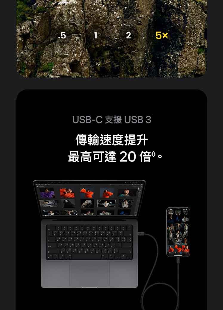 55xUSB-C 支援 USB 傳輸速度提升最高可達 20 .3