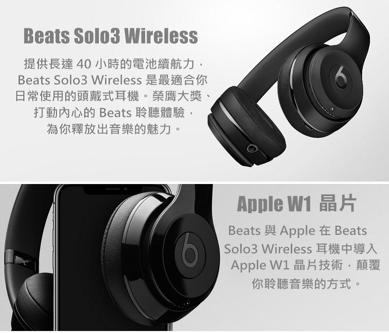 Beats Solo3 Wireless 頭戴式無線耳機(黑) - PChome 24h購物