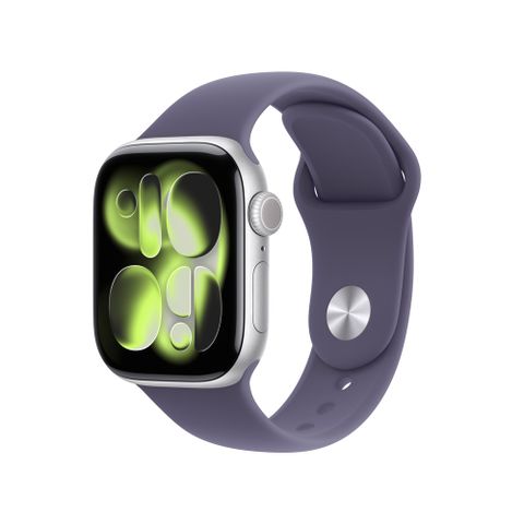 Apple Watch Series 11 GPS 42mm 銀色鋁金屬 錶殼搭配 霧紫色 運動錶帶	