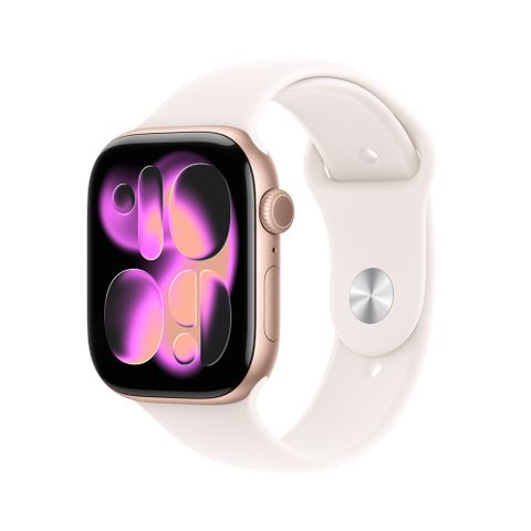 Apple Watch Series 11 GPS 46mm 玫瑰金色鋁金屬 錶殼搭配  淡胭粉色運動錶帶