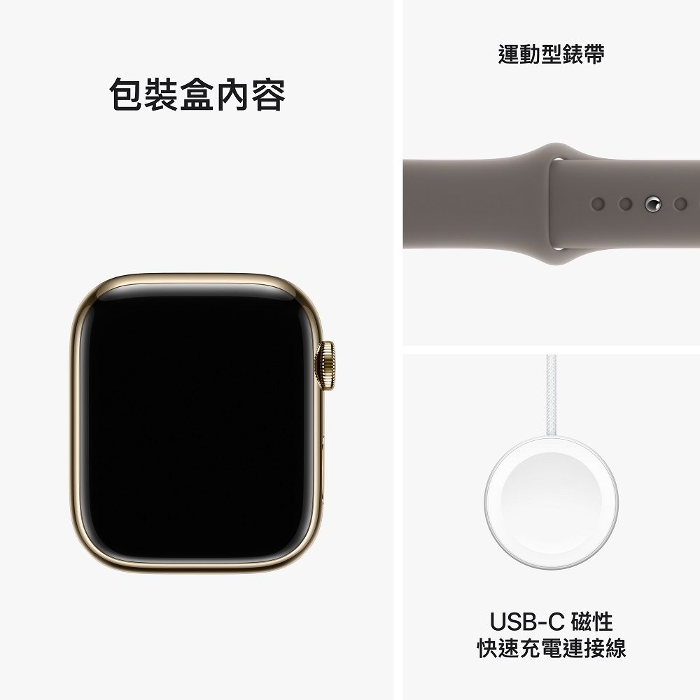 Apple Watch Series 9 GPS + Cellular 45mm 金色不鏽鋼錶殼- PChome