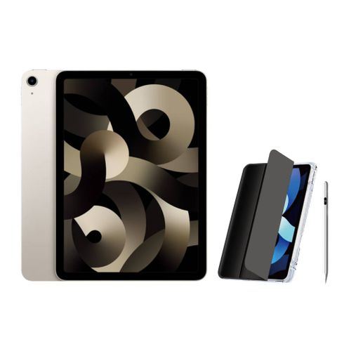 2022 Apple iPad Air 5 10.9吋 64G WiFi 星光色+電量顯示磁力吸附觸控筆+三折休眠防摔殼+高透光滿版保護貼