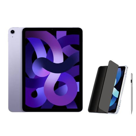 2022 Apple iPad Air 5 10.9吋 64G WiFi 紫色+電量顯示磁力吸附觸控筆+三折休眠防摔殼+高透光滿版保護貼