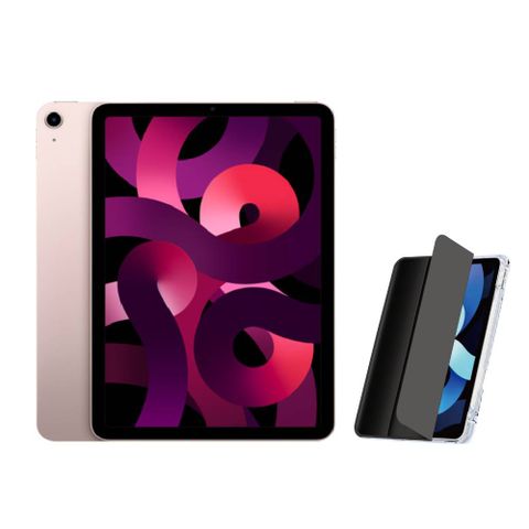 2022 Apple iPad Air 5 10.9吋 256G WiFi 粉紅色+三折休眠防摔殼+高透光滿版保護貼