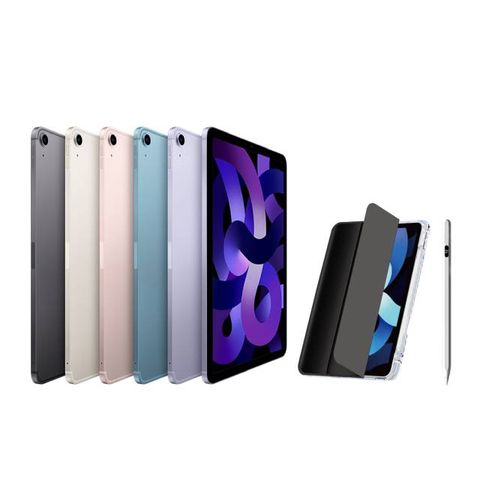 2022 Apple iPad Air 10.9吋 64G LTE+磁力吸附觸控筆+三折休眠防摔殼+高透光滿版保護貼