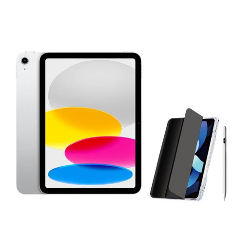 Apple 第十代 iPad 10.9吋 64G WiFi 銀色 (MPQ03TA/A)+電量顯示磁力吸附觸控筆+三折休眠防摔殼+高透光滿版保護貼
