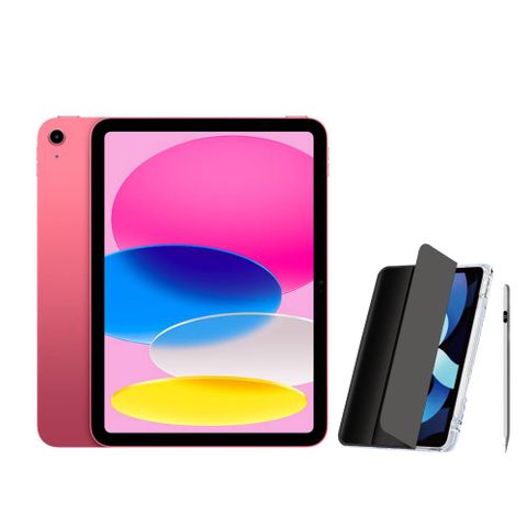 Apple 第十代 iPad 10.9吋 64G WiFi 粉紅色 (MPQ33TA/A)+電量顯示磁力吸附觸控筆+三折休眠防摔殼+高透光滿版保護貼