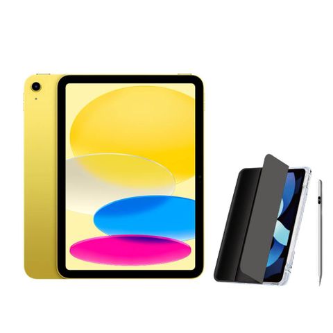 Apple 蘋果 第十代 iPad 10.9吋 64G WiFi 黃色 (MPQ23TA/A)+電量顯示磁力吸附觸控筆+三折休眠防摔殼+高透光滿版保護貼