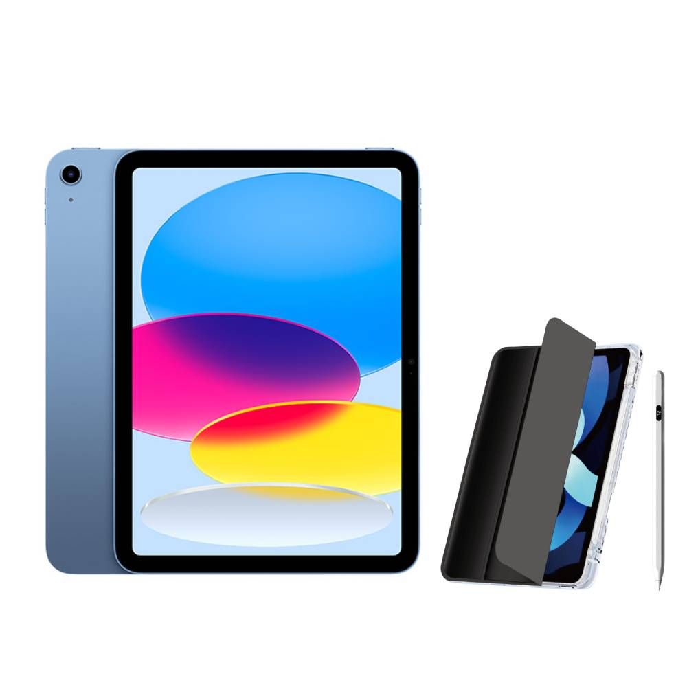 Apple 第十代iPad 10.9吋256G WiFi 藍色+電量顯示磁力吸附觸控筆+三折 