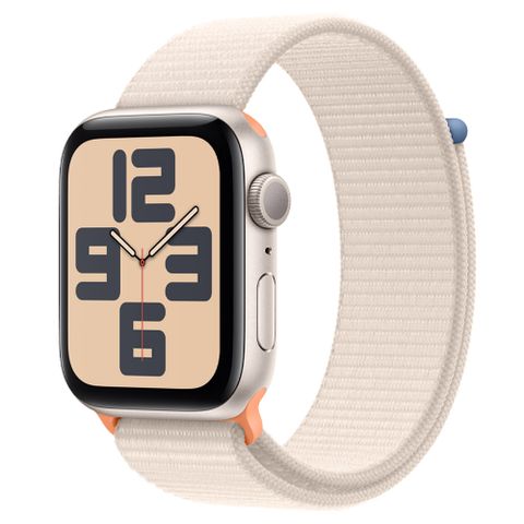 Apple Watch SE (GPS) 44mm 星光色鋁金屬錶殼；星光色織紋布料運動型錶帶