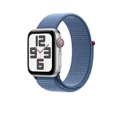 Apple Watch SE 40mm (GPS+Cellular)銀色鋁金屬錶殼；冬藍色運動型錶環
