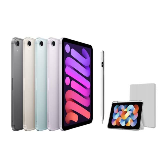 Apple 蘋果 第七代 iPad mini 8.3 吋 256G LTE+高透光滿版保護貼+三折休眠防摔殼超值組+磁力吸附觸控筆