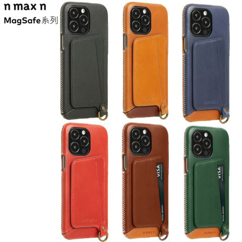 iPhone15 Pro Max 磁吸站立卡袋手機皮套/手機殼-六色任選(附皮革手腕帶)