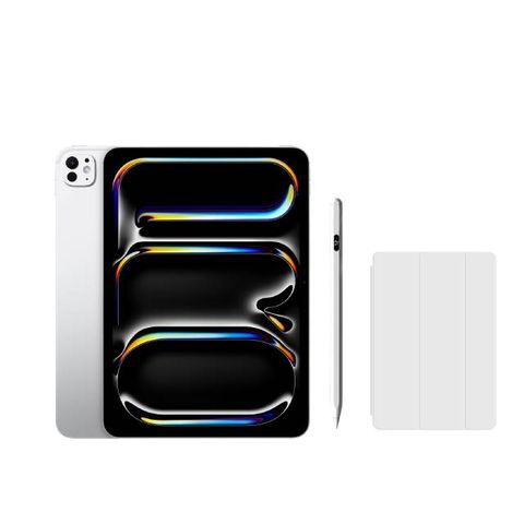 Apple 蘋果 2024 iPad Pro 11吋 1TB WiFi 銀 (MVVF3TA/A)+磁力吸附觸控筆+三折休眠防摔殼+高透光滿版保護貼