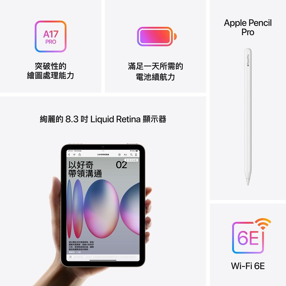 Apple 蘋果 第七代 iPad mini 8.3 吋 128G WiFi+Apple Pencil (USB-C)
