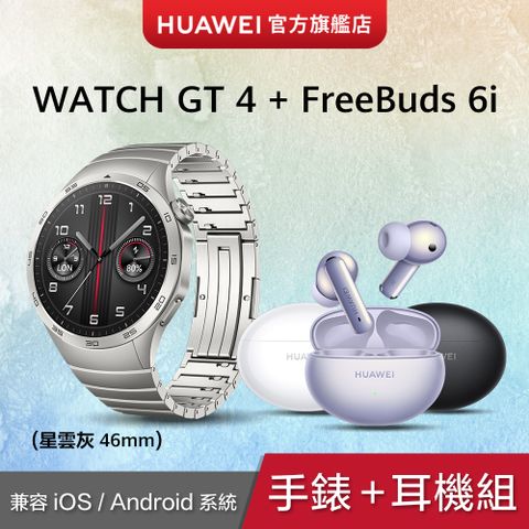 HUAWEI 華為 WATCH GT 4 46mm 星雲灰 - 316L不銹鋼錶帶 + FreeBuds 6i