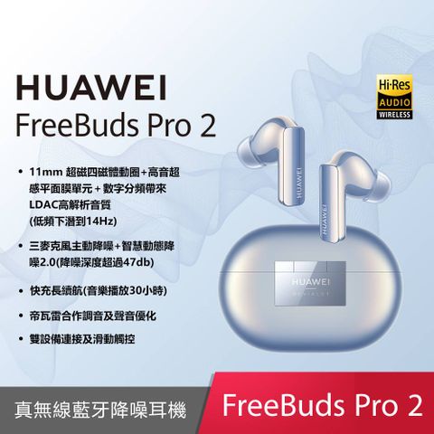 ◤送原廠耳機保護套+Huawei 折疊後背包◢FreeBuds Pro 2 真無線藍牙降噪耳機 (星河藍)