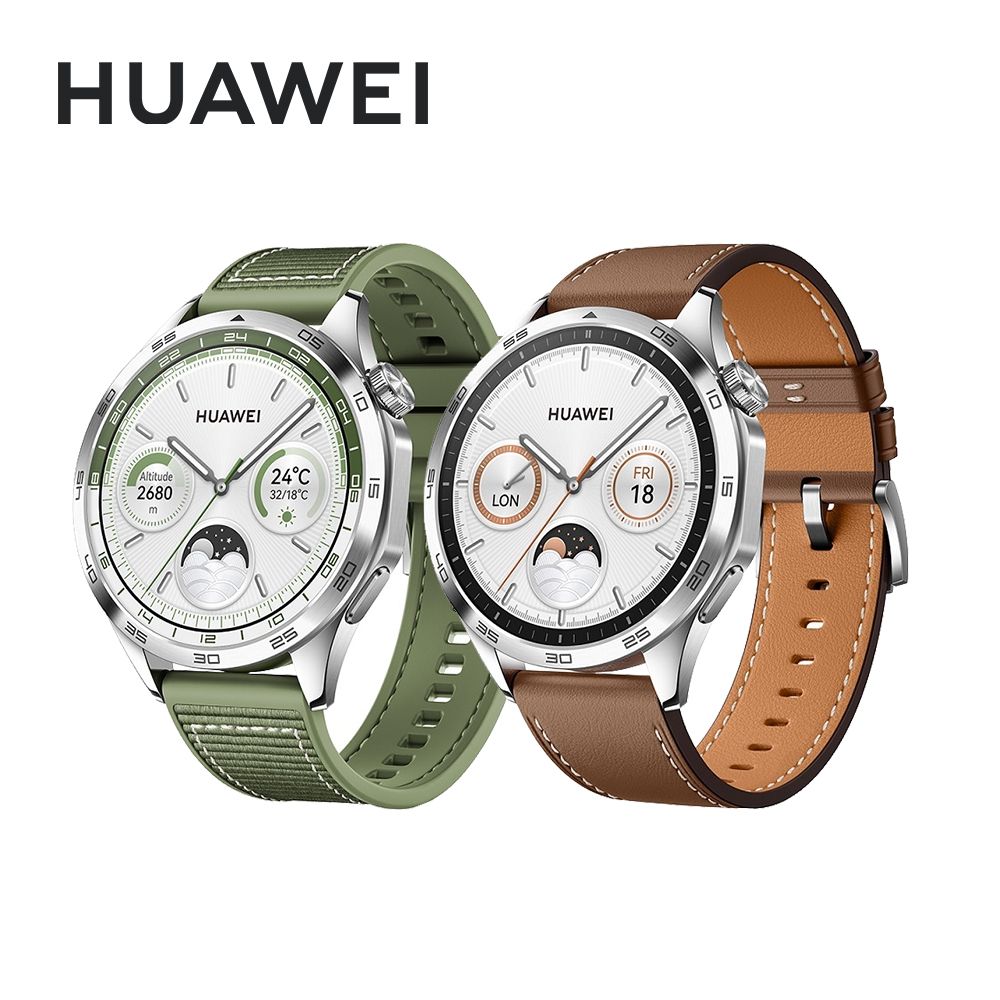 HUAWEI 華為 Watch GT4 46mm GPS運動健康 智能時尚手錶 (時尚款-雲杉綠/山茶棕)