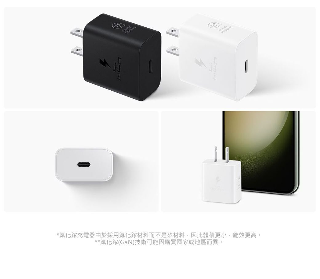 Charging*氮化鎵充電器由於採用氮化鎵材料而不是矽材料,因此體積更小,能效更高。**氮化鎵(GaN)技術可能因購買國家或地區而異。