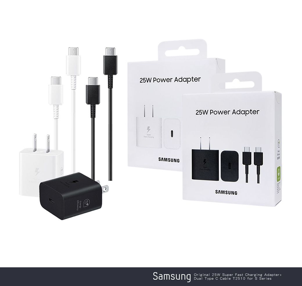 25W Power Adapter SAMSUNGSamsung25W Power AdapterSAMSUNGOriginal 25W Super Fast Charging Adapter+Dual Type C Cable T2510 for S Series