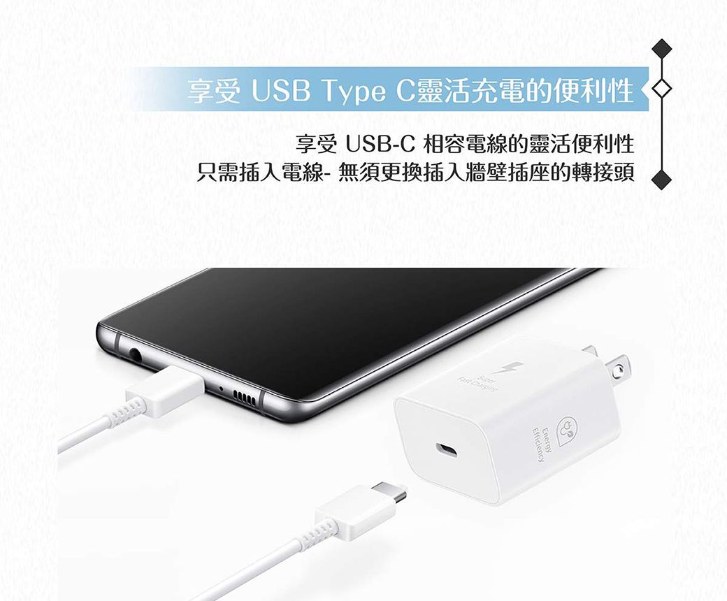 享受 USB Type C靈活充電的便利性享受 USB-C 相容電線的靈活便利性只需插入電線-無須更換插入牆壁插座的轉接頭