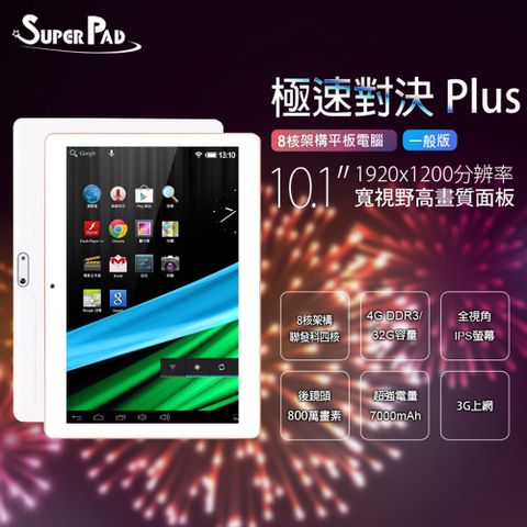 ★限時下殺狂降★台灣品牌 SuperPad 極速對決 Plus 10.1吋 一般版 8核架構平板電腦 3G上網4G/32G