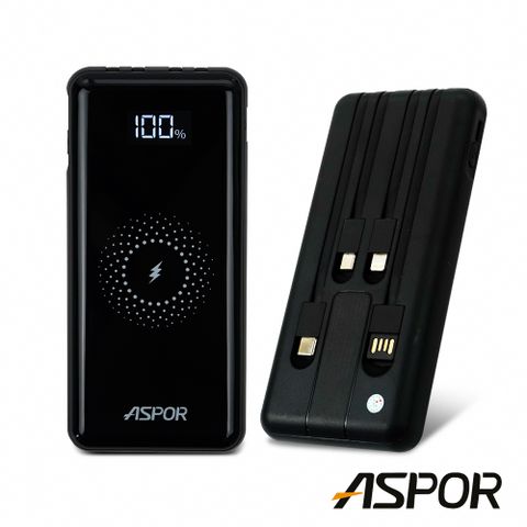ASPOR無線PD+QC自帶四線數位顯示快充行動電源A305