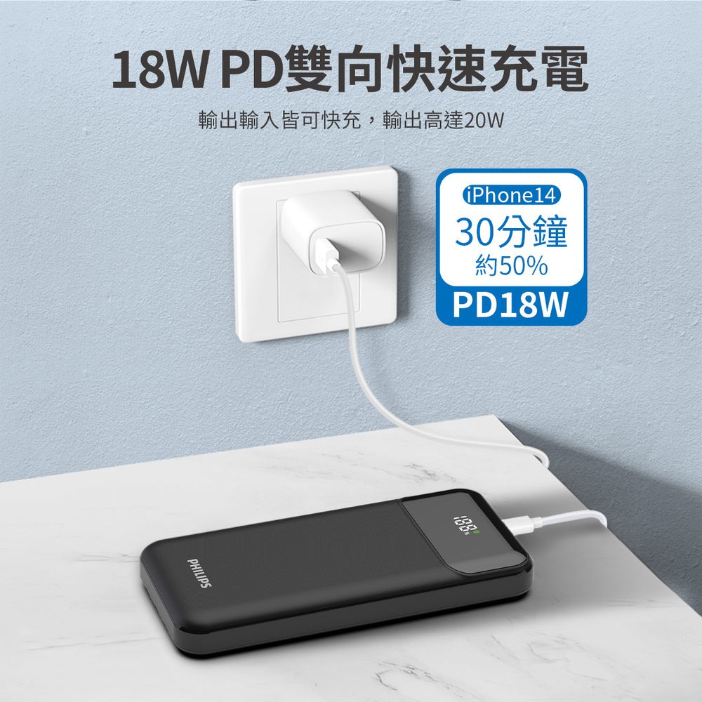 PHILIPS 飛利浦   10000mAh自帶三線快充行動電源 白 DLP1912CW