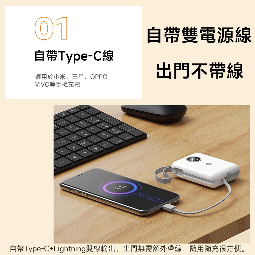 MYstyle  PD/QC快充 10000mAh 可拆式自帶線/LED數顯行動電源