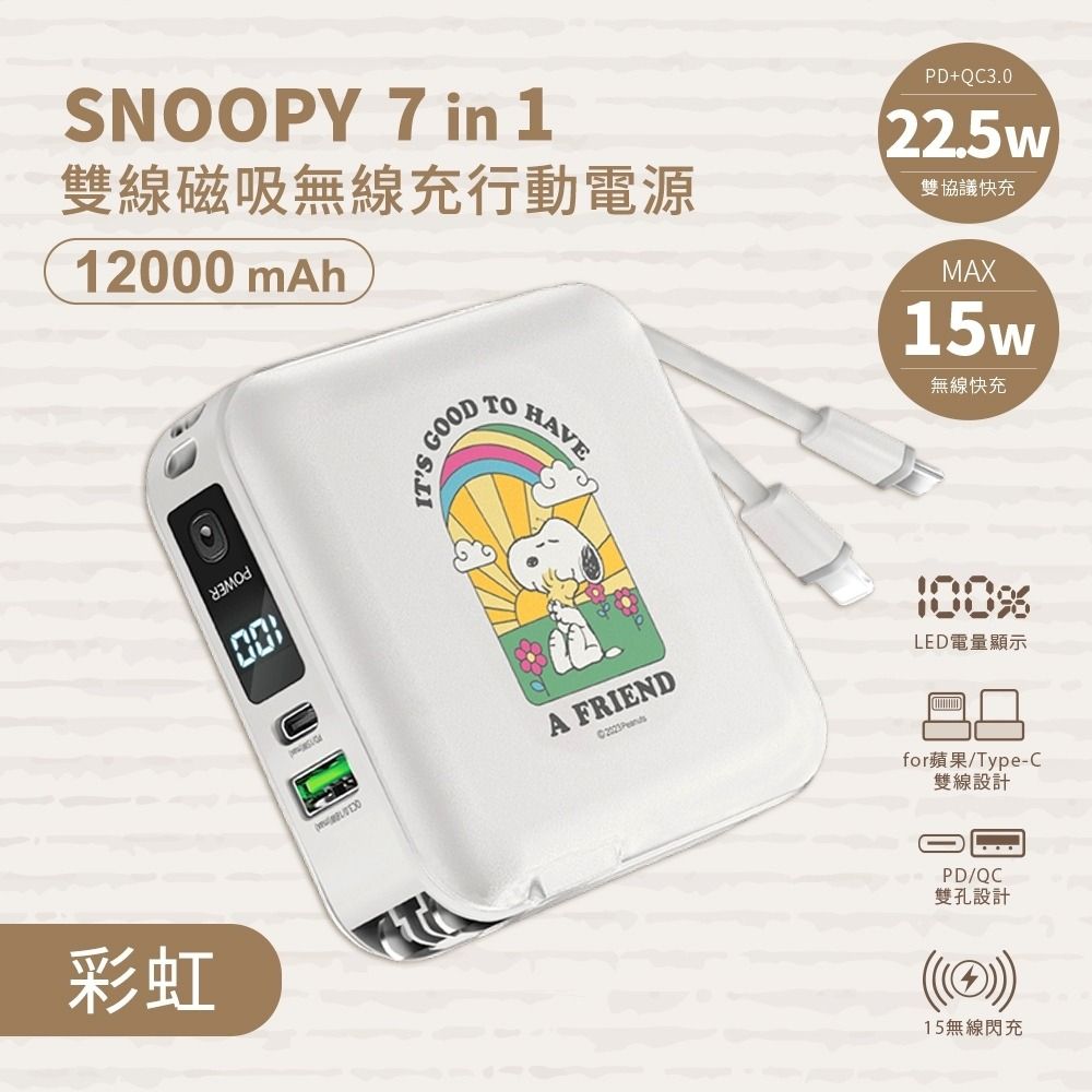 SNOOPY 史努比   12000mAh 七合一磁吸快充行動電源