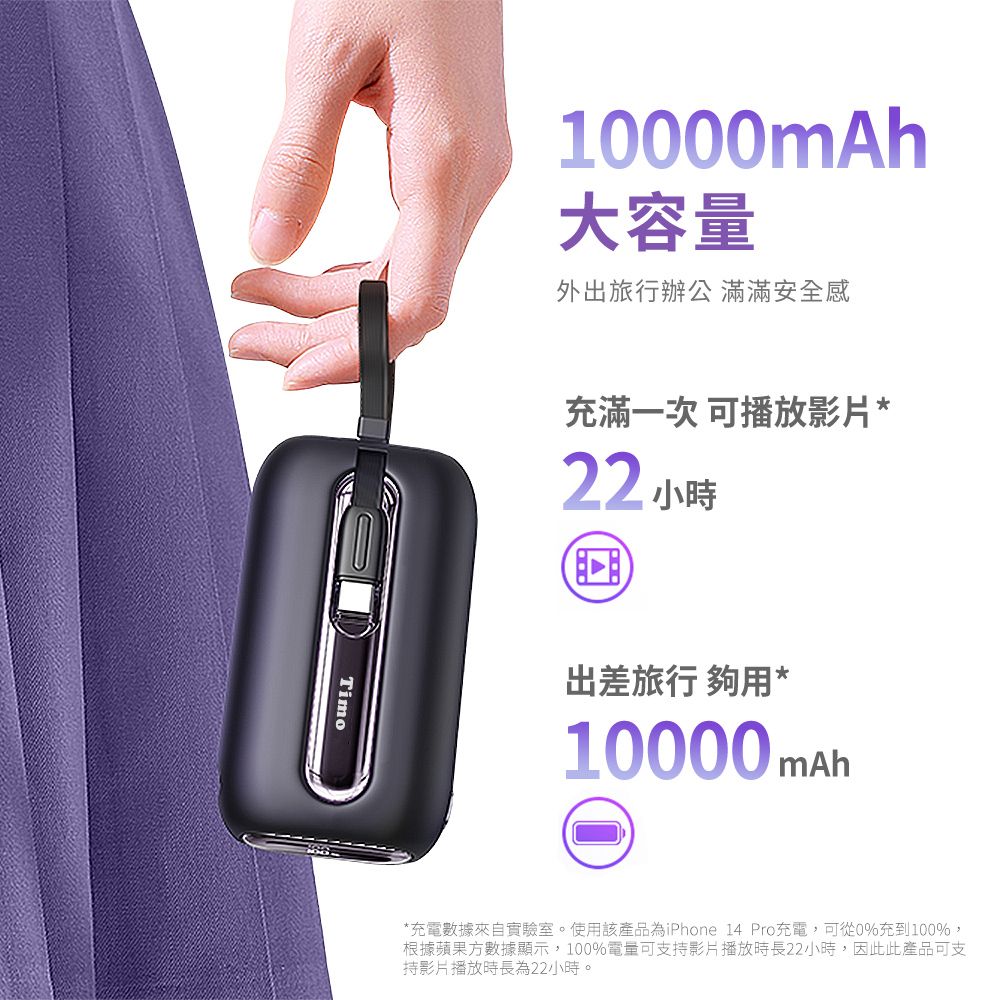 Timo 五彩石 20W快充 自帶雙線數顯行動電源10000series