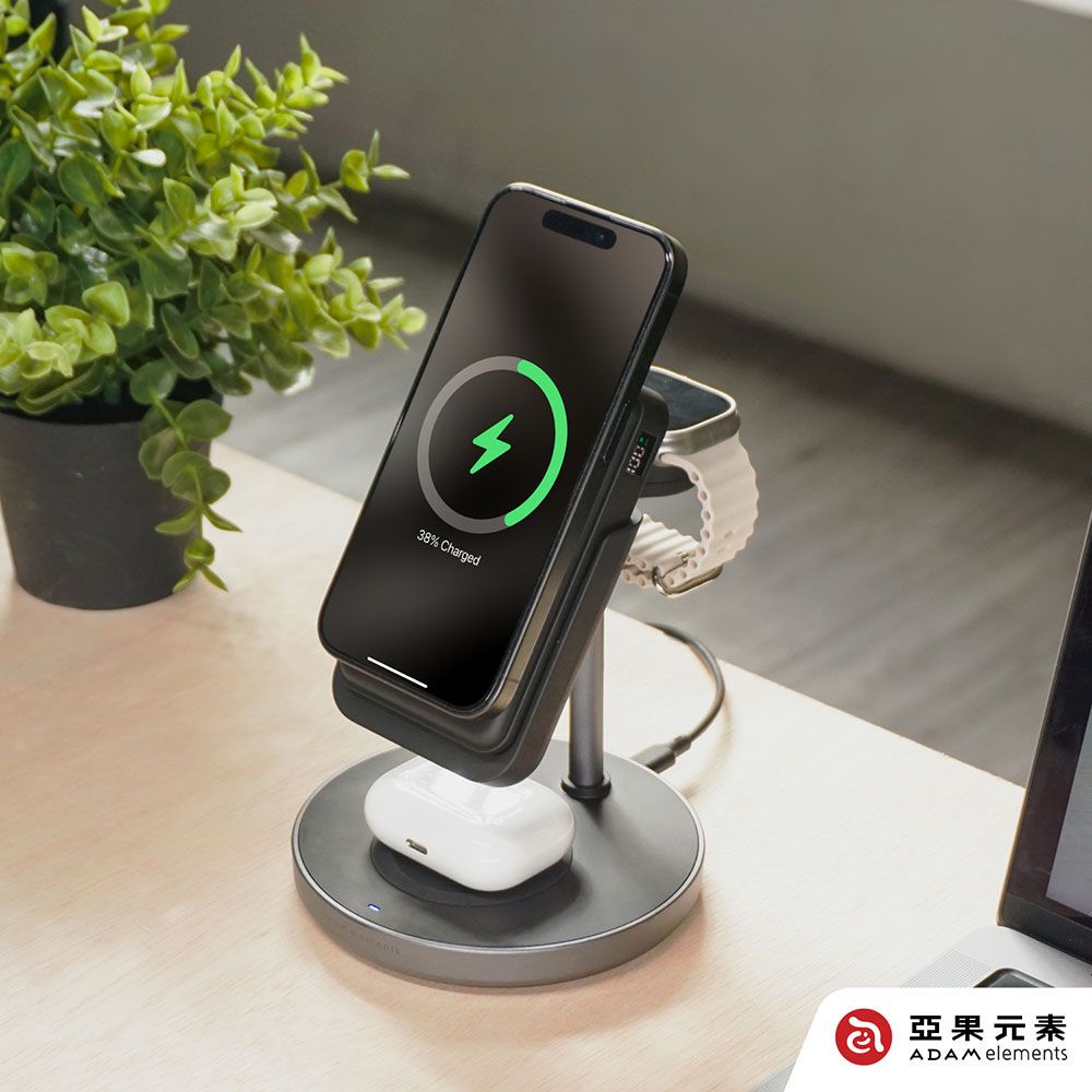 ADAM 亞果元素 Mag 5 五合一磁吸行動充電站 附美規充電器  10,000mAh 數顯  Wh已標示 19.25 Wh