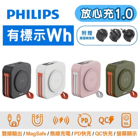 PHILIPS 飛利浦 10000mAh 放心充FunCube 十合一自帶線行動電源(附贈萬國轉接頭) DLP4347C