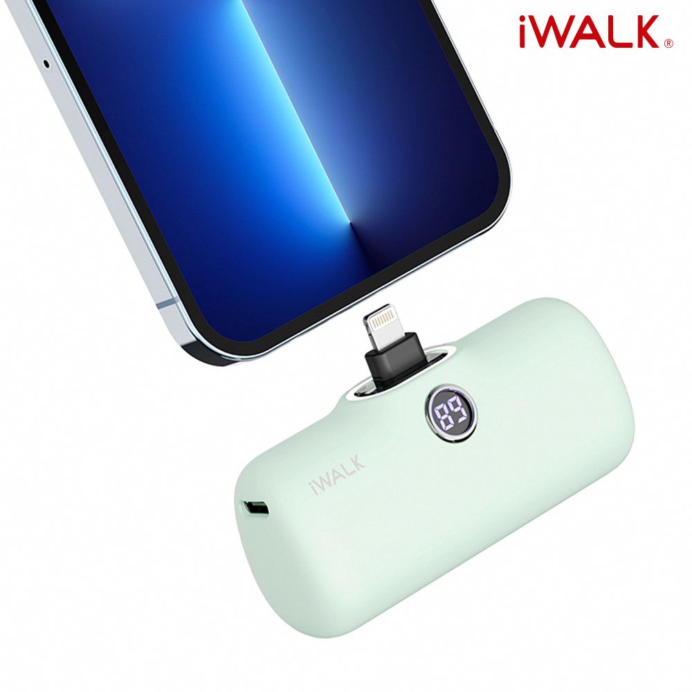 iWALK 愛沃可 Pro 五代 Lightning 快充數顯版 直插式口袋電源 行動電源 4800mAh(蘋果專用)-綠湖