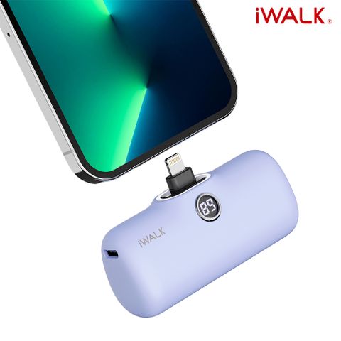 iWALK 愛沃可 Pro 五代 Lightning 快充數顯版 直插式口袋電源 行動電源 4800mAh(蘋果專用)-靛紫