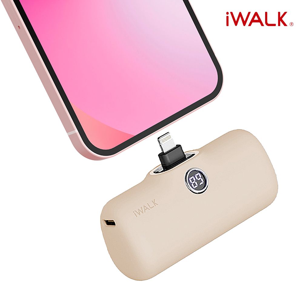 iWALK 愛沃可 Pro 五代 Lightning 快充數顯版 直插式口袋電源 行動電源 4800mAh(蘋果專用)-錫奶