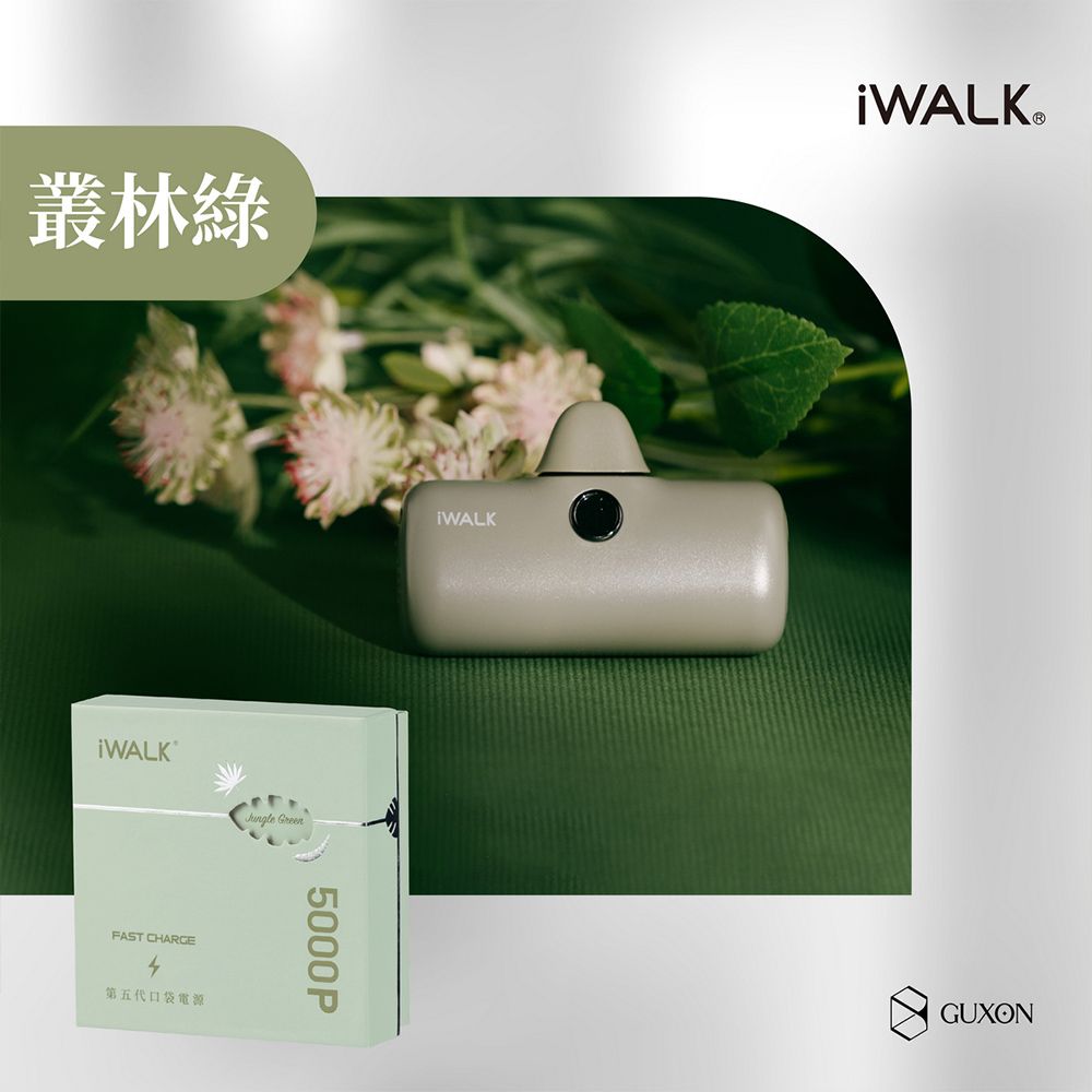 iWALK 愛沃可 Pro 五代 Type-C 快充數顯版 直插式口袋電源 行動電源 4800mAh(安卓 /iPhone 16系列適用)-叢林綠