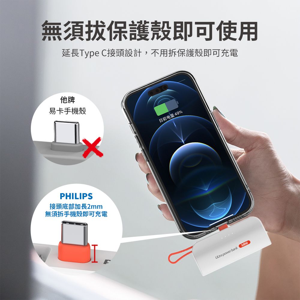 PHILIPS 飛利浦  4900mAh 直插式口袋行動電源10W Lightning DLP2550V
