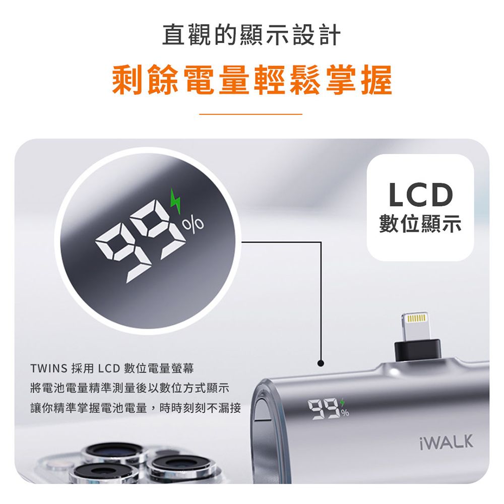 iWALK 愛沃可 Twins雙頭一機兩用直插式4900mAh快充行動電源(LPX001)PD20W/Type-C/Lightning