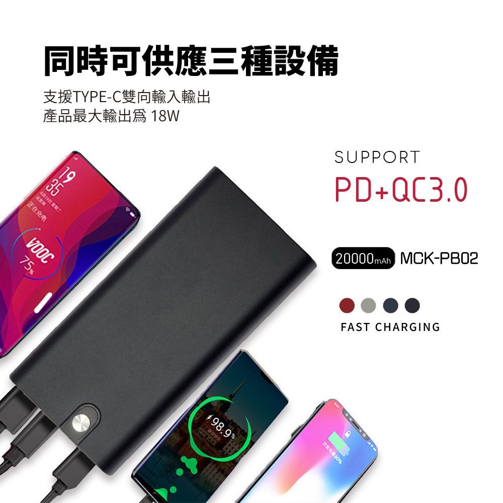  MIT電霸 PD+USB 18W 鋁合金 20000快充行動電源(台灣製造)